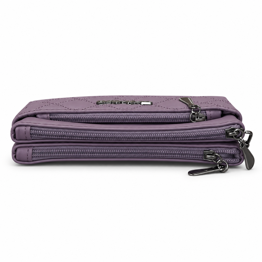 Quilted Double-Zipper Wristlet Pouch