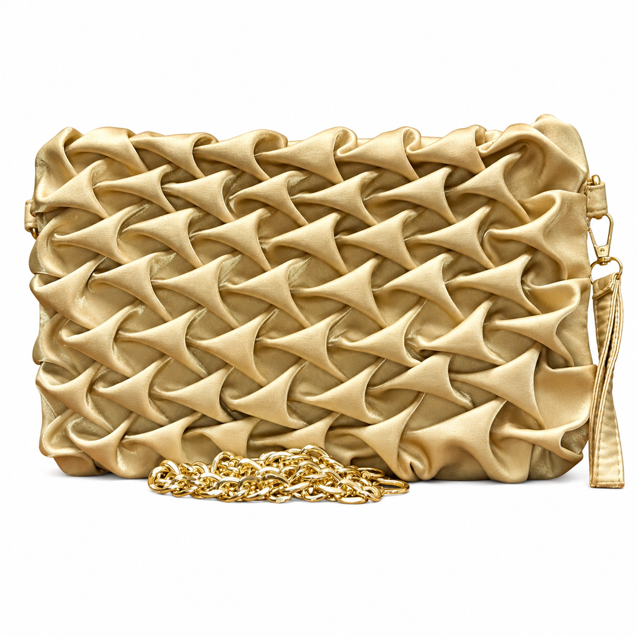 Ruched Textured Clutch with Chain Strap