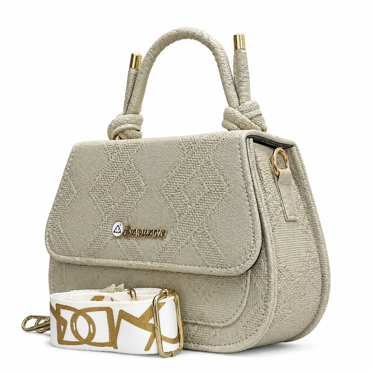 Textured Top-Handle Handbag with Scarf Accent