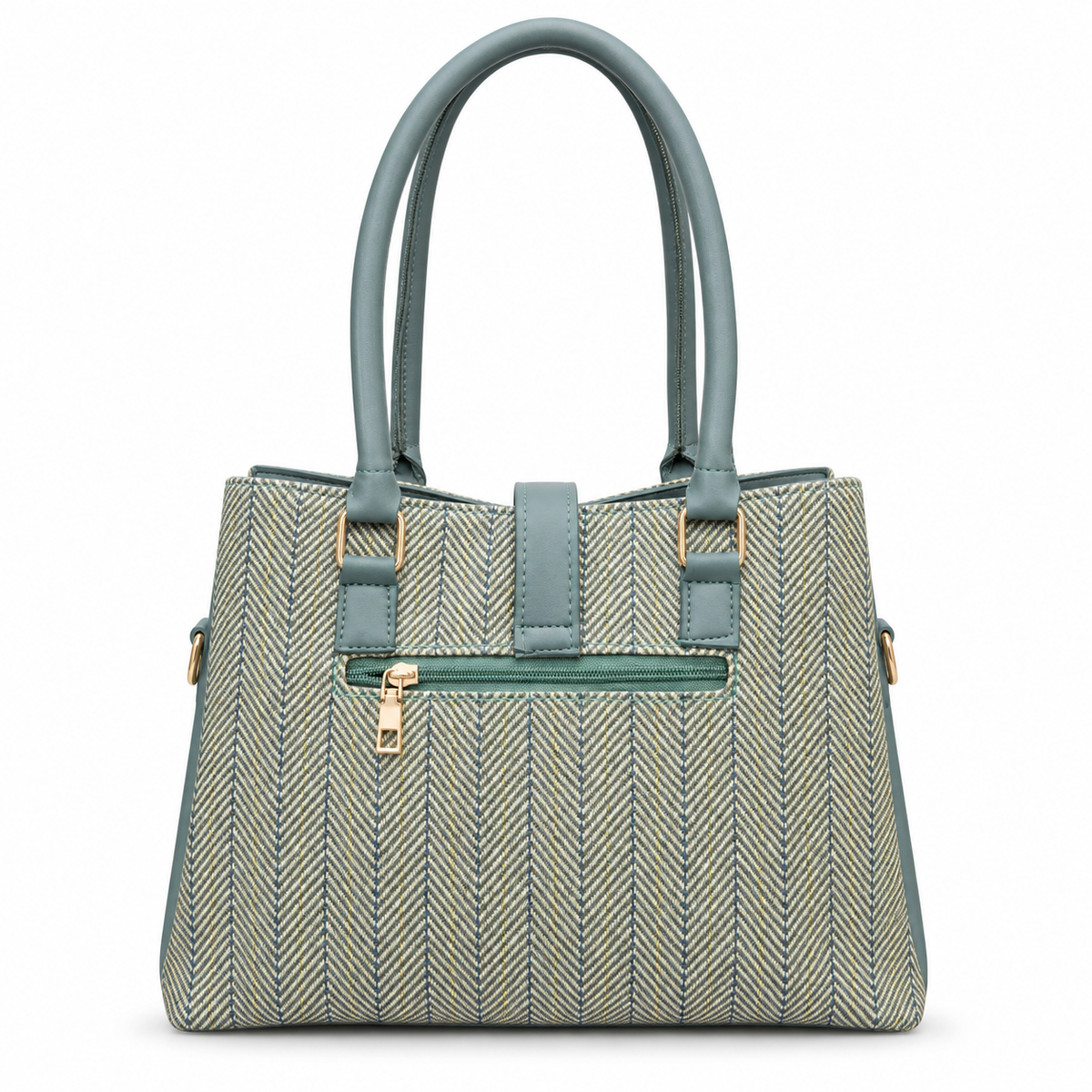 Structured Herringbone Handbag with Shoulder Carry Option