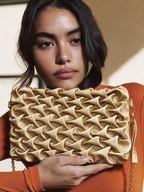 Ruched Textured Clutch with Chain Strap