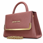 Textured Frame-Detail Top-Handle Handbag
