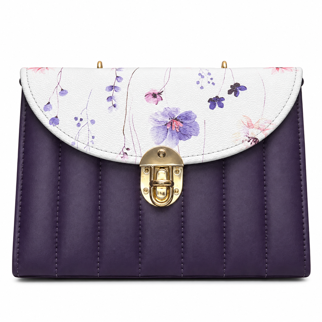 Checked-Flap Structured Top-Handle Handbag