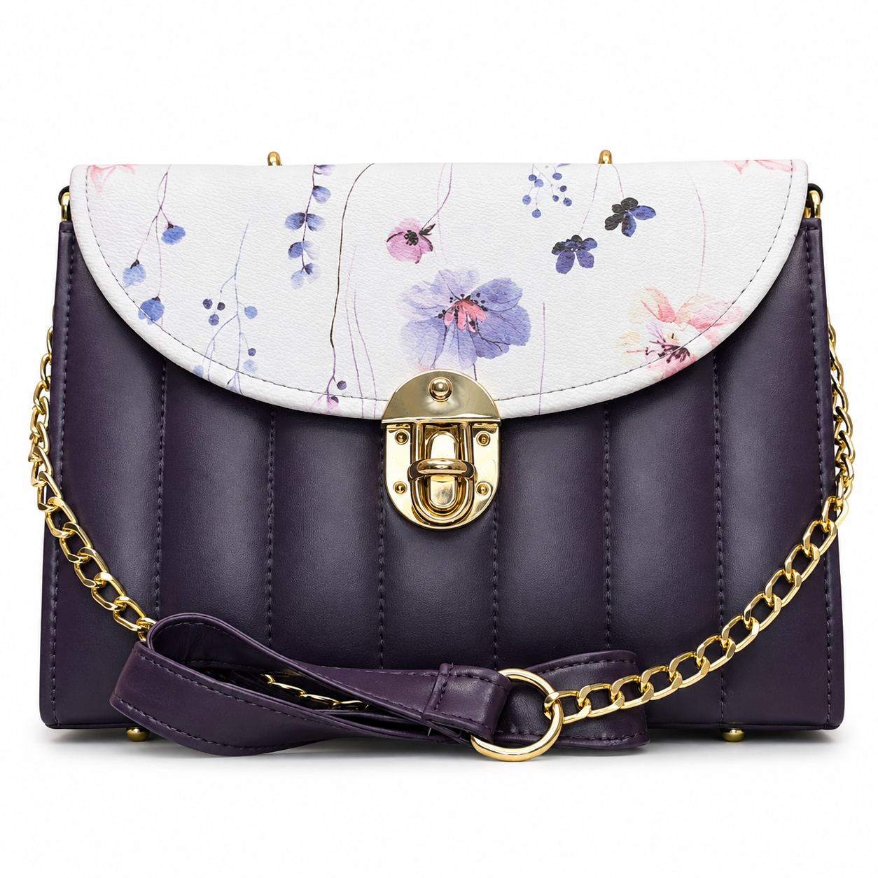 Checked-Flap Structured Top-Handle Handbag