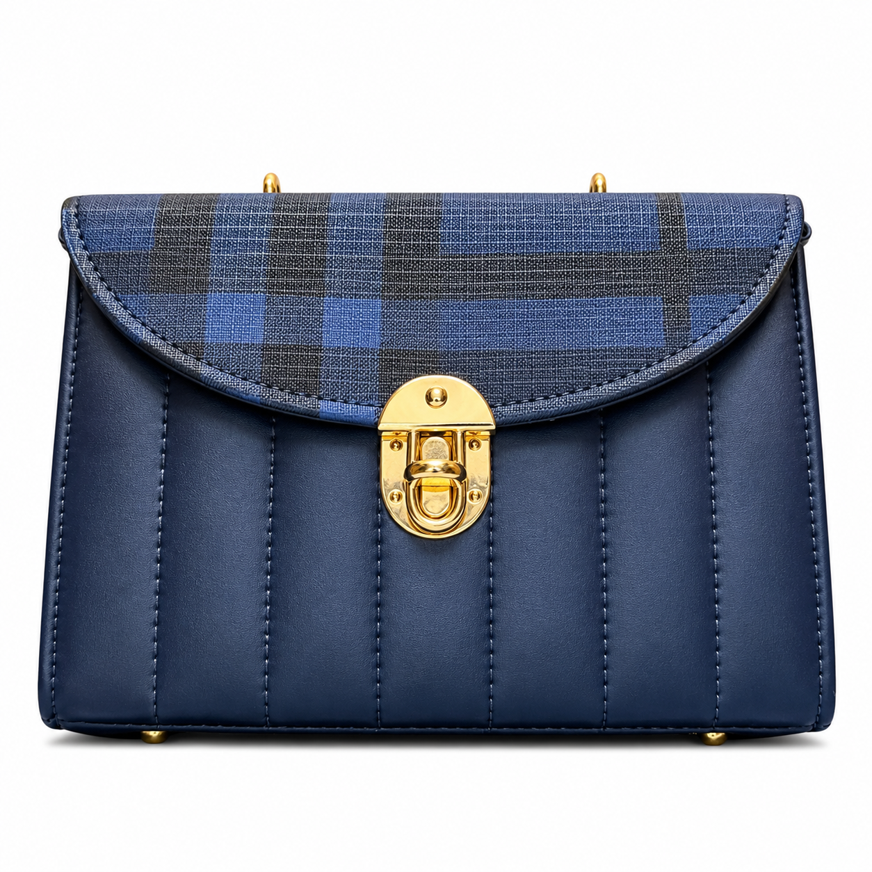 Checked-Flap Structured Top-Handle Handbag